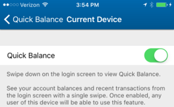 Screenshot of Current Device menu under settings>quick balance