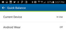 screenshot of android quick balance view
