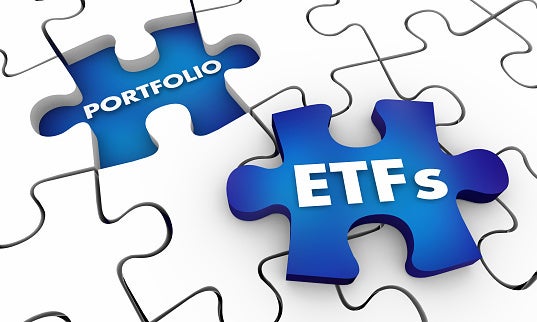 A puzzle with an open space that labeled Portfolio and a puzzle piece labeled ETFs that fits in that space
