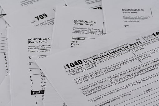 A pile of tax forms