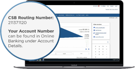 Laptop With Locations of CSB Routing Number and Account number