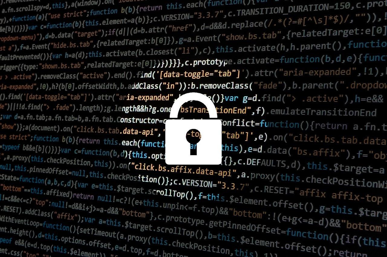 An icon of a lock with computer code behind it