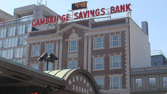 The facade of Cambridge Savings Bank in Harvard Square