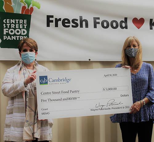 Check presentation to Centre Street Food Pantry from Cambridge Savings Bank